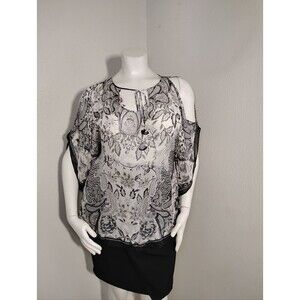 Hale Bob Black & White Paisley Cold-Shoulder Blouse
